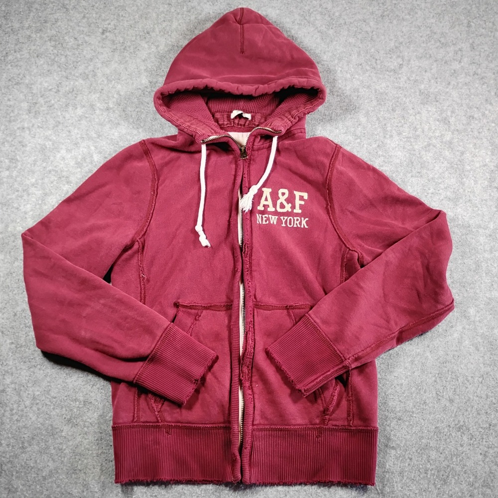 Abercrombie & Fitch Mens Small Muscle Fit Full Zip Hoodie Maroon A&F New York